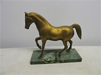 Brass Horse With Marble Base 9"Tx10"L