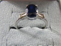 10Kt White Gold ring w/Blue Sapphire Size 7-1.7g