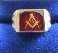 10Kt Masonic Gold Ring Size 11-9.6g