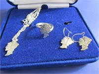 Silver Necklace w/Pendant, Ring,Earrings 8.3g