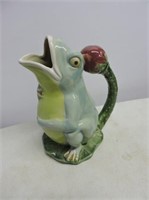 Whimsical Stoneware Frog Pitcher 9 1/2"T
