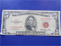 1953 Red Star Five Dollar Bill