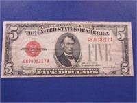 1928 E Red Five Dollar Bill