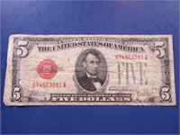 1928 E Red Five Dollar Bill