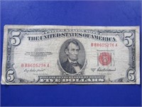 1953 A  Red Five Dollar Bill