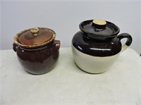 Pair Stoneware Bean Pots