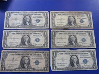 6-One Dollar Silver Certificates-(3)1935A,(3)1935F