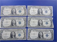 6-One Dollar Silver Certificates-(4)1935E,(2)1935D
