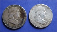 2-Silver Franklin Half Dollars-1953, 1963