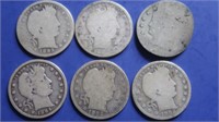 6-Barber Silver Quarters-(3)1892,(1)1893,