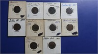 10 Indian Head Pennies(1)1863,(1)1865,(2)1887,