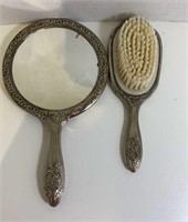Silver plated brush and mirror set - heavy