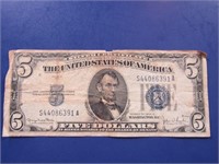 1934 D Blue Five Dollar Bill