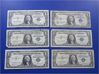 6-$1 Silver Certificates-(4)1957 Star(1)1935P Star