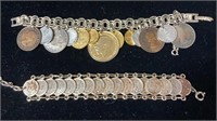 2 Charm Bracelets Made of Old Coins
