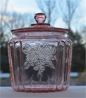 Vtg Mayfair Pink Depression Lidded Cookie Jar