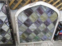 LARGE ANTIQUE STAINED GLASS WINDOW, ROUND TOP