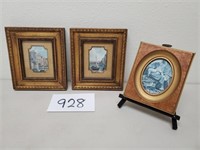 3 Vintage Miniature Framed Prints