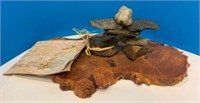 Inukshuk Sculpture Affixed to Wood Base