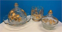 Vintage Gold Accent Pressed Glass Pieces