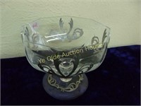 Art Nuveau Glass Compote with Metal Applique