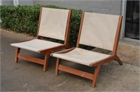 Pair of Wood & Canvas Deck or Patio Chairs