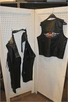 Harley Davison Leather Vest &  Tassled Chaps