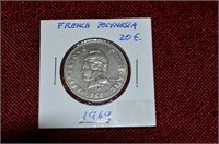 1969 French Polenesia 20 Franc Coin