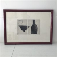 Framed 1993 Mary Kleinman Etching of Vessels