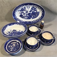 Mixed Lot Antique Blue Willow Pottery- 15pcs
