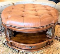 Leather Tufted Top Rolling Ottoman with Drawers