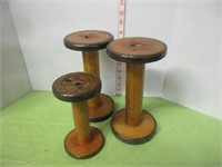 SET OF 3 ANTIQUE WOOD SPOOLS