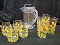 Plastic pitcher and glasses