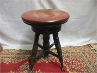 .ANTIQUE PIANO STOOL WITH GLASS BALL & CLAW FEET