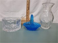 BlueWestmorelandGlassBasket&WaterfordCrystalBowl