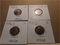 1936-S, 1937-S, 1937-D, and Blank Plachet 1cent