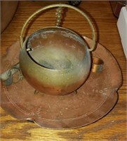 Copper Colored Small Tray, Hanging Cauldron