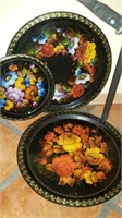 3 Pc Round Decorative Floral Trays