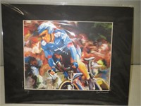 Signed Cycling Lithograph Pucciarelli W/Note 14x11