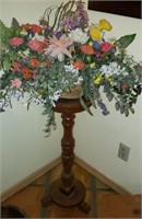Wood Plant Stand W/ Artificial Flowers