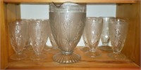 Decorative Clear Glass Cups W/ Pitcher # 1