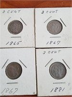 Collection of 4 Nickel 3c pieces (see photos)