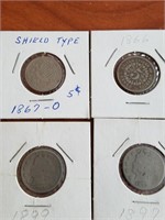 2 Shield Nickels & 2 Liberty Nickels (see photos)