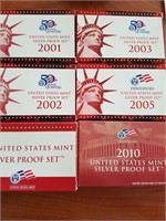 2001,2002,2003,2005,2009,2010 SILVER Proof Sets