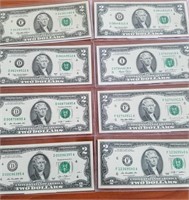 (8) Uncirculated $2.00 Federal Reserve Notes