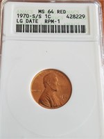 1970-s/s Lg Date MS64RED Anacs Lincoln Cent