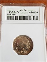 1938-D MS64 ANACS Buffalo Nickel