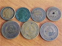 (3) 2 cent pcs & (4 Indian Head Cents) See Photos