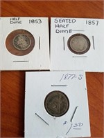 1853 & 1857 Half Dimes, 1877-S Dime (see photos)