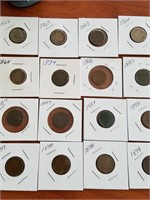 16 1800's Indian Head Cents (see photos)